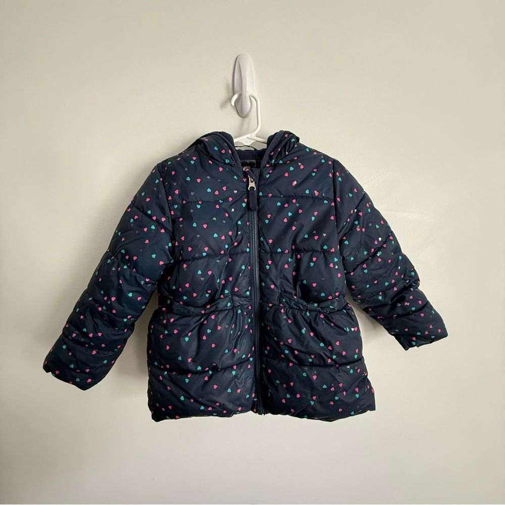 Wonder Nation Puffer Coat Toddler 4T Kids Navy Blue Polka Dot Jacket Girls